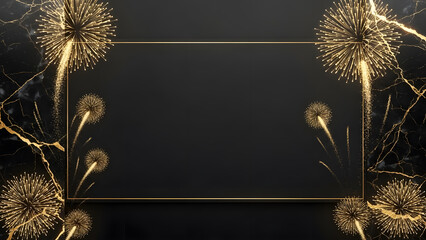 Elegant black background with golden frame and fireworks border for celebrations