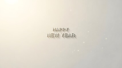 Minimalist Happy New Year message with a soft shadow effect and sparkling particles on a clean background