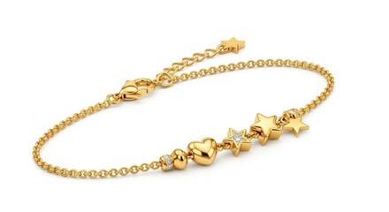 Elegant gold charm bracelet with heart and star accents sparkling with diamonds, a modern jewelry statement for a touch of sophisticated charm and style