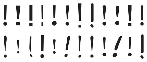 Exclamation marks icon set. Exclamation icon set all text. Alert, Danger and Warning Icon Set. Black linear exclamation marks. Vector illustration.