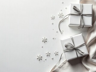 Isolated silver gift box with ribbon and bow for Christmas or birthday celebration
