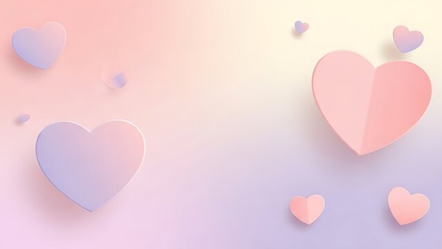 Sweet and romantic Valentine's Day concept with flying paper hearts in gentle pastel shades on a dreamy gradient backdrop
