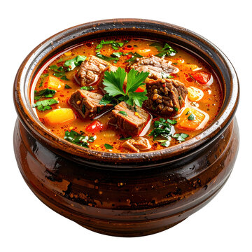 Steaming bowl of venezuelan mondongo soup a comforting homestyle dish captured hot isolated on white background