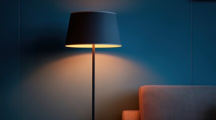 Floor lamp and armchair in a dark room