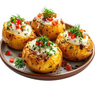 Peruvian papa rellena a golden fried mashed potato ball stuffed with spiced meat served on a plate and isolated on white background