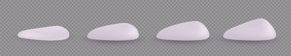Different sizes of silicone breast implant teardrop shape, realistic breast implant, vector plastic surgery infographic