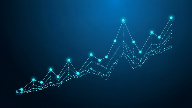 Abstract Digital Growth Chart Showing Financial Success and Big Data Analytics on a Futuristic Blue Background. - Powered by Adobe