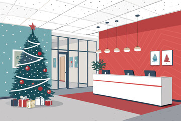 Office Reception With Christmas Tree And Premium Digital Asset Great for Commercial Projects