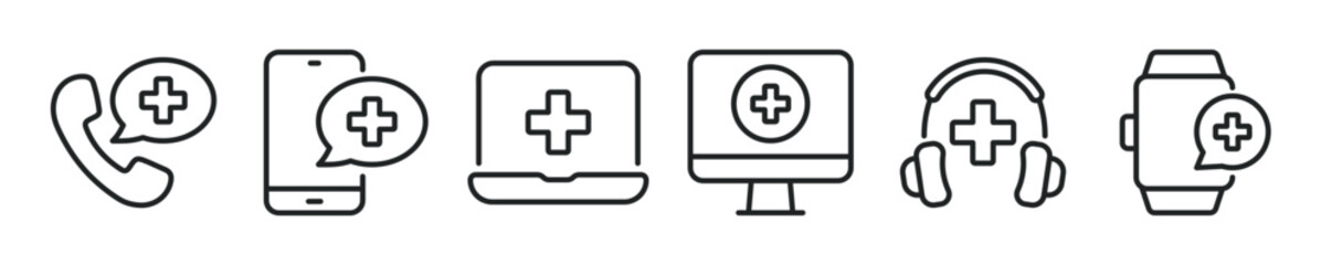 Obraz premium Digital healthcare thin line icon set. Web minimal editable stroke icons