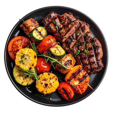 Abundant parrillada argentina a feast of grilled meats including ribs steak and offal perfectly isolated on white background