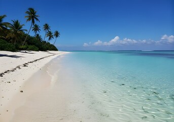 Photo of a beautiful, clean, blue beach. 