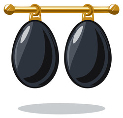 Pair of Dark Oval Gemstones Hanging from Gold Rod