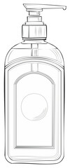 Line drawing of soap dispenser bottle for personal hygiene