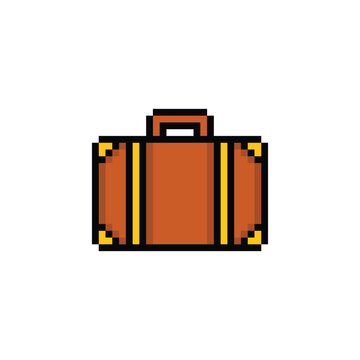 pixel art suitcase 8 bit vector icon for computer game logo