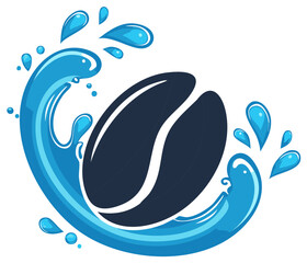 Coffee Bean Swirling in Dynamic Blue Water Splash for Beverage Brands