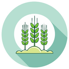 Green wheat stalks growing from fertile earth in a flat design illustration