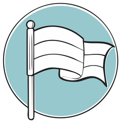 Stylized white flag with stripes waving on a pole inside a blue circle