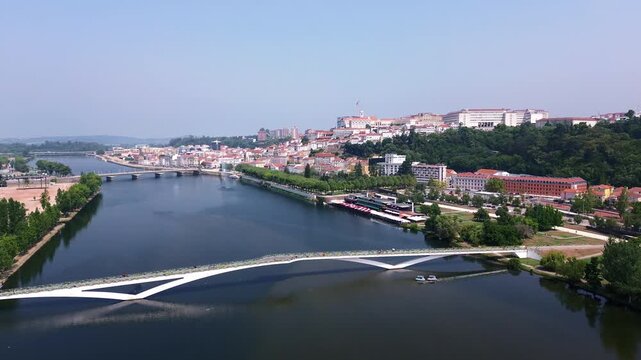 Aerial orbit of Coimbra and the University of Coimbra over the Mondego River