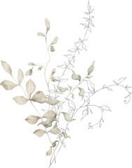 Watercolor bouquet with wild plants and flowers. Meadow dried wildflowers. Elegant ethereal nature, floral arrangement