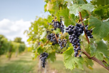 Bunch of grapes hanging from a vine