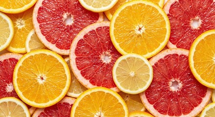 Bright Refreshing Fresh Citrus Fruit Slices Healthy Organic Food Pattern Background Delicious Natural