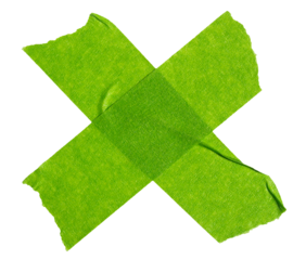 Green adhesive sticky paper masking tape cut out design element, cross shape x