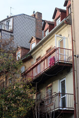 Close up photo of a balcony. Typical architecture in the old town of Bratislava, Slovakia 