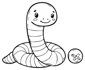 Fototapeta premium Cute Smiling Cartoon Worm Outline for Childrens Coloring Book Activity Page