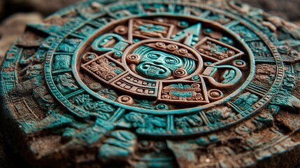 Obraz premium Ancient Aztec Sunstone Close Up Turquoise Patina