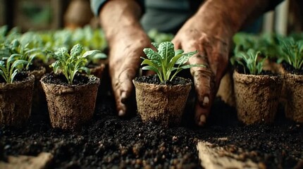 Dirty Hands Gently Plant Seedlings Volunteering for Growth - Powered by Adobe