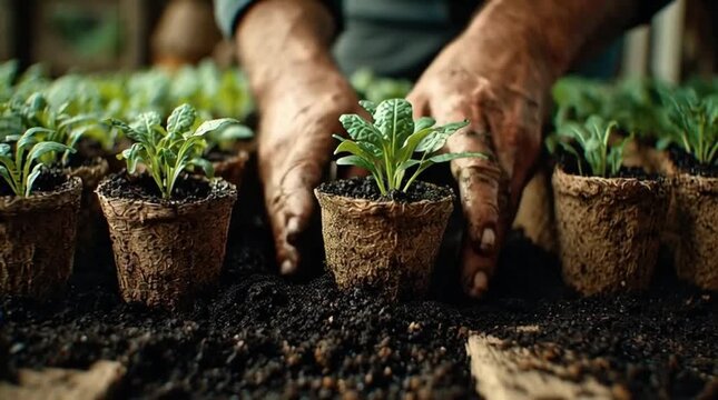 Dirty Hands Gently Plant Seedlings Volunteering for Growth