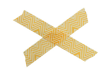 Yellow adhesive sticky paper masking tape cut out design element, cross shape x