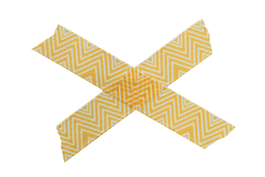 Yellow adhesive sticky paper masking tape cut out design element, cross shape x
