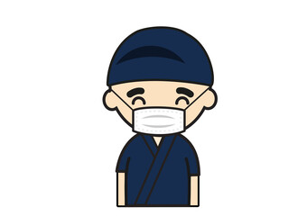 マスクをする居酒屋店員のイラスト