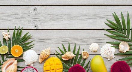 Flat lay of seashells on Phu Quoc Island, Vietnam capturing tropical beach vacation memories.