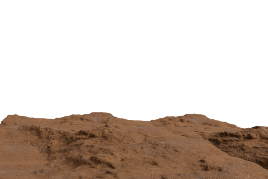 A Mars landscape under a black sky, showing rugged, textured terrain with a red, yellow, and white outlined horizon