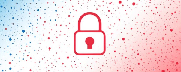 Red lock icon over a dotted blue and pink background symbolizing privacy and security in digital media