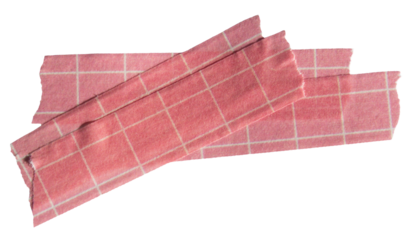 Ripped torn paper adhesive red grid pattern washi tape on transparent background