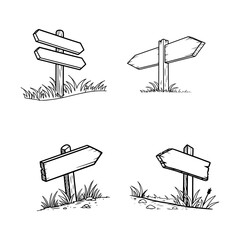 collection Wooden signboards, Wooden cartoon boards, blank signboard isolated on white background