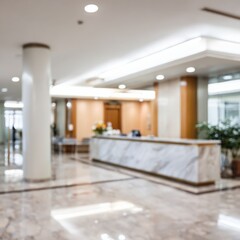 Fototapeta premium Modern hotel lobby interior with marble floors and elegant reception desk