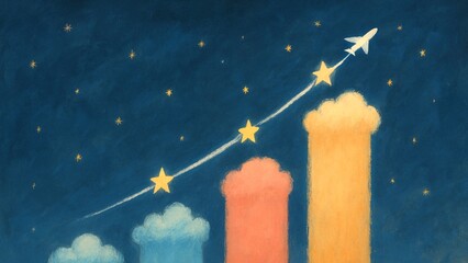 Dreamy Growth Chart with Airplane and Stars &ndash; Success Concept
