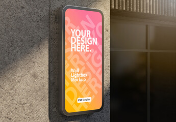 Vertical sign board lightbox Mockup on the wall