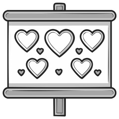 Heart display board illustration with outlines, various sizes and scattered elements.