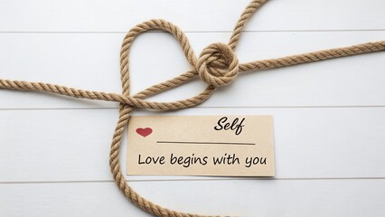 Rope tied in a heart shape conveying love and self care