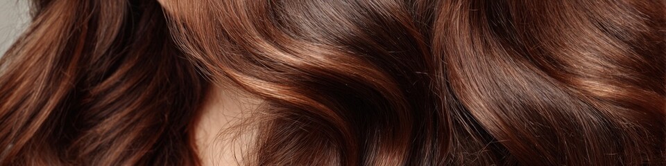 Fototapeta premium Close-up of wavy brown hair with rich natural highlights and glossy texture