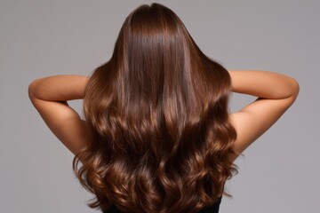 Naklejka premium Beautiful long brown hair of female with wavy texture
