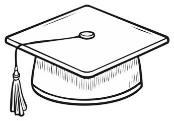 Classic academic graduation cap with dangling tassel line art representing educational achievement