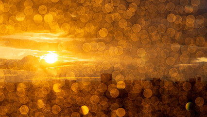 drops on the glass after rain and rainbow