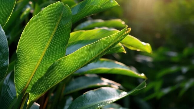 Close-up of tropical monstera leaf in sunlight
