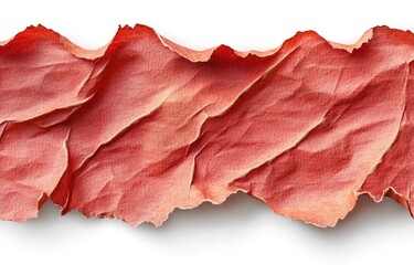 Torn, crumpled crimson paper strip against white